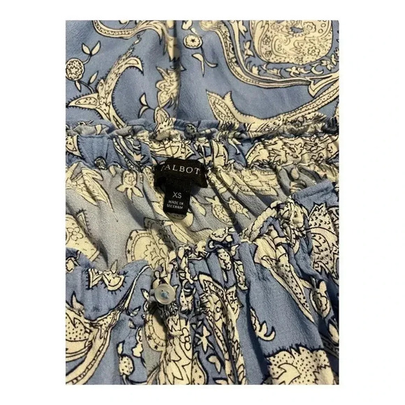 Talbots Women’s XS Blue Popover Paisley 3/4‎ Poet Sleeve Top - Picture 4 of 5